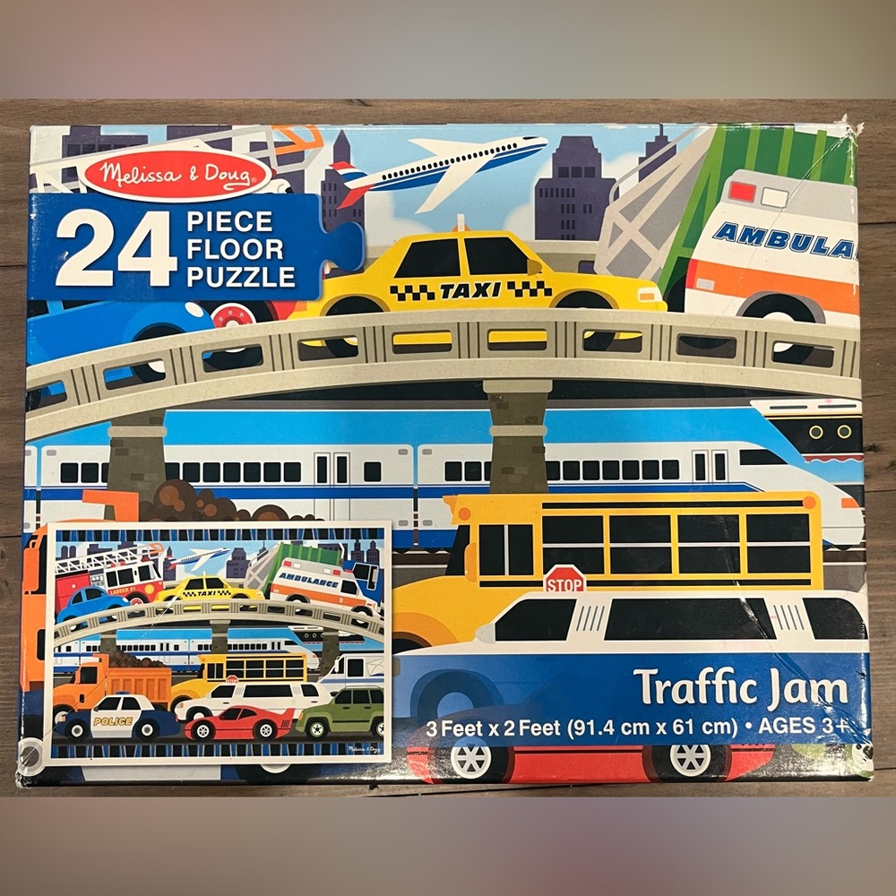 Melissa & Doug Traffic Jam 24-Piece Floor Puzzle - Blue, Yellow, Red